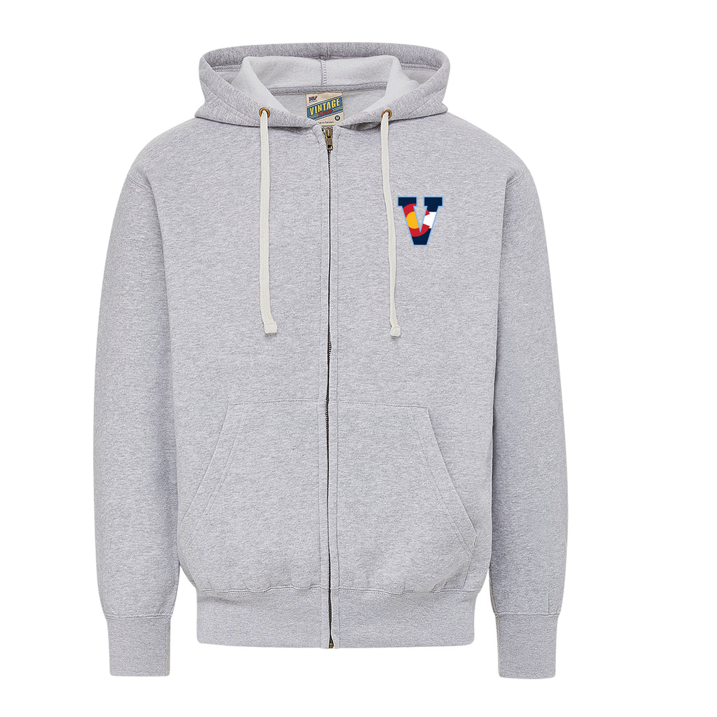 Colorado Flag "V" Inspired Vintage Fleece Full Zip - Grey