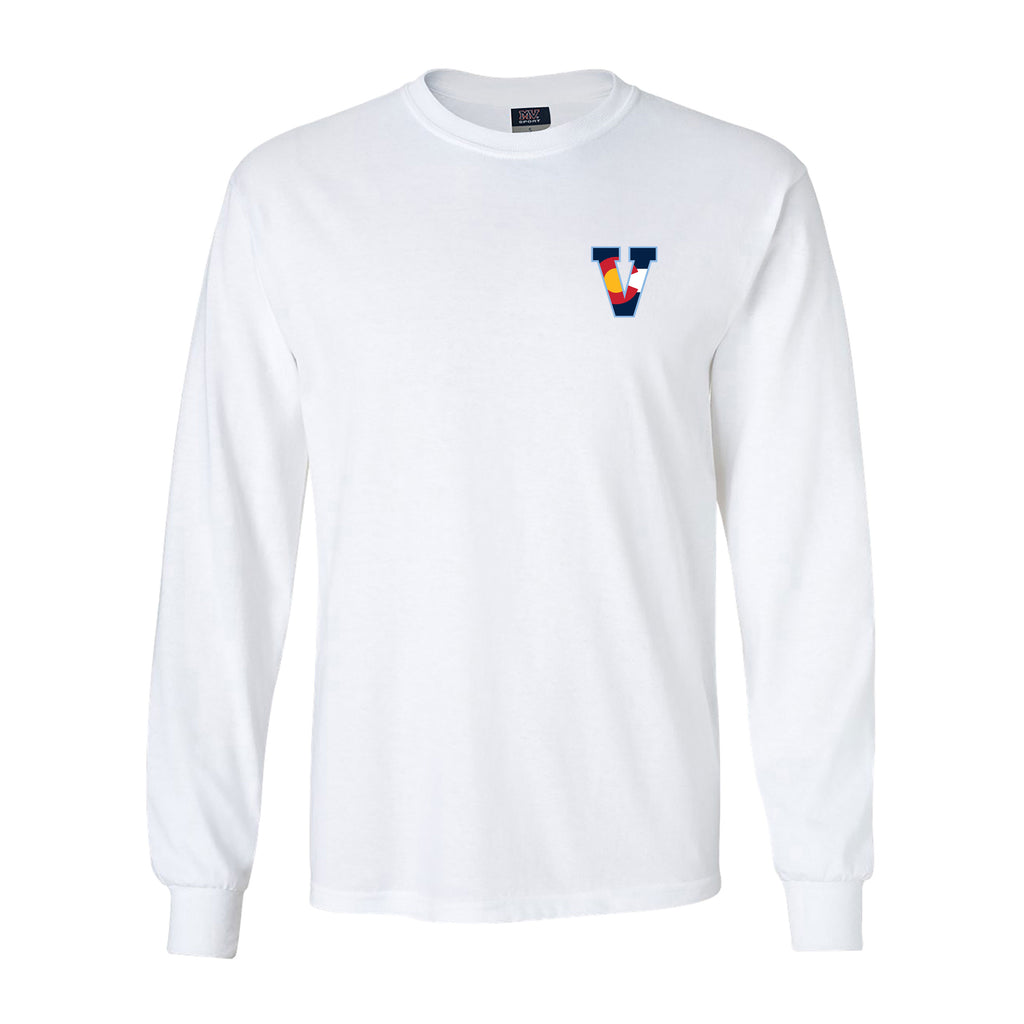 Colorado Flag Inspired "V" Long Sleeve Tee - White