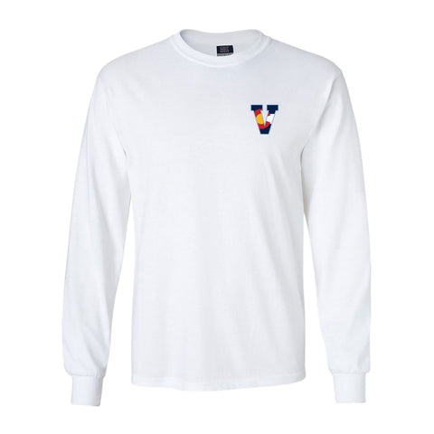 Colorado Flag Inspired "V" Long Sleeve Tee - White