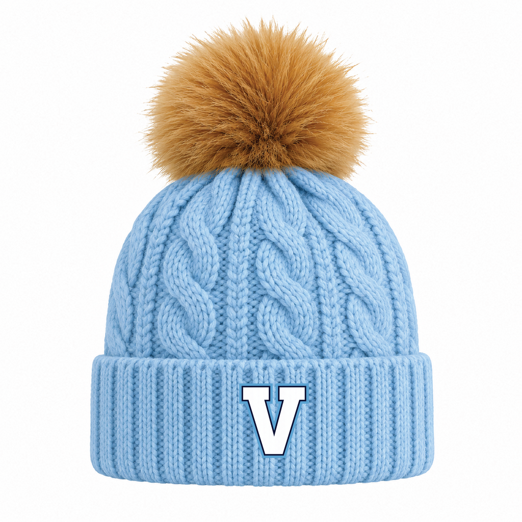 Five1Four Blue Aura Knit Beanie with Faux fur pom