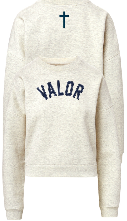Women's Vintage Appliqué Throwback Crewneck with Cross - Heathered Oatmeal