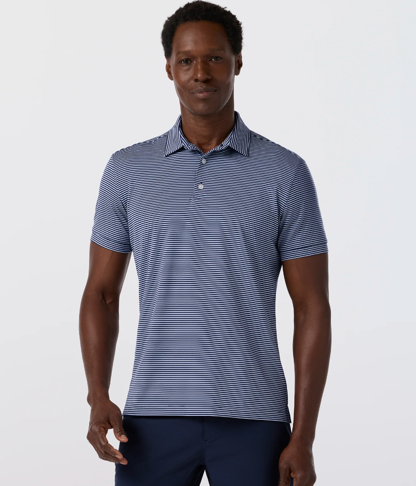 Mizzen & Main Men's Versa SS Polo - Navy Balanced Stripe